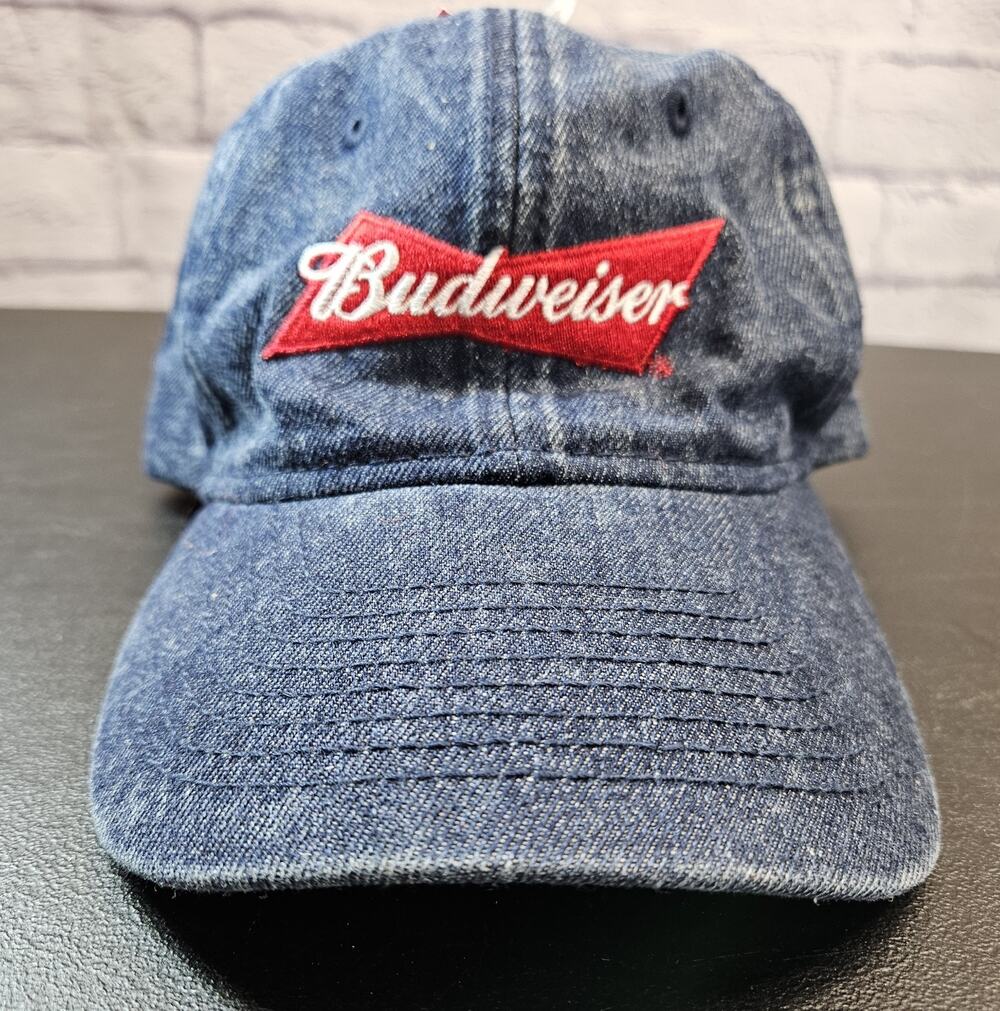 Budweiser BUD King of Beers Anheuser Busch Denim Strapback Hat Baseball Cap NEW